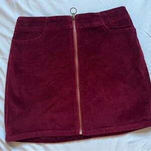 Maroon Corduroy Skirt with Zipper